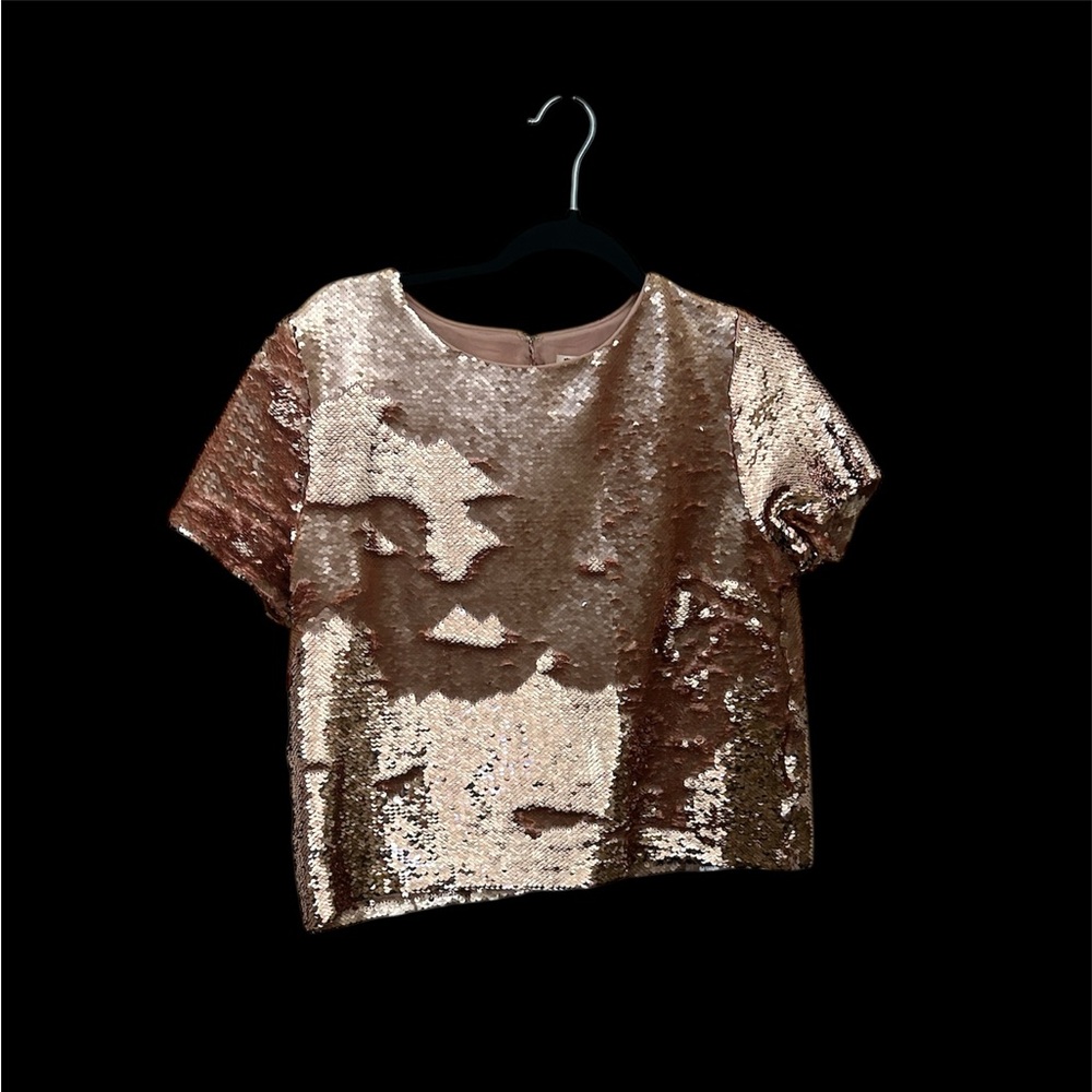 Chelsea & Violet Shimmering Sequin Crop Top in Rose Gold